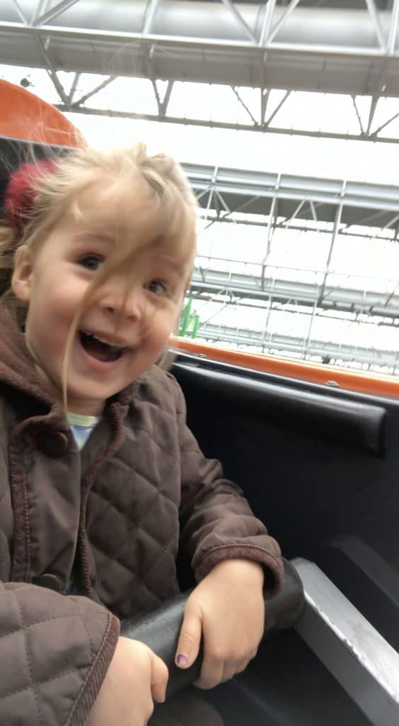 Lyla Leavell on the Orange Streak rollercoaster at Mall of America, Bllomington, Minnesota