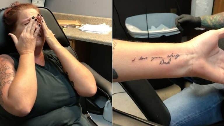 Woman Surprised With Tattoo Message From Late Father