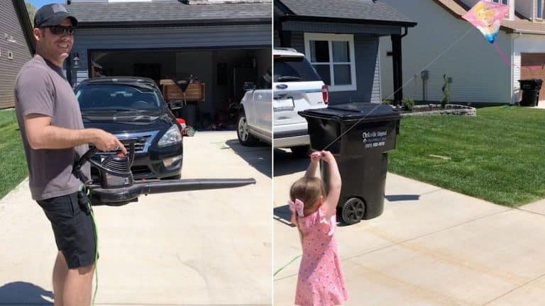 Dad Uses Leaf Blower to Help Daughter Fly Kite on Windless Day Dad Uses Leaf Blower to Help Daughter Fly Kite on Windless Day