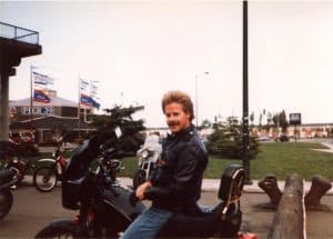 Jimmy Tarpey Snr on the Yamaha Maxim in its heyday in San Francisco, USA, on one of his many trips with his wife Linda. 