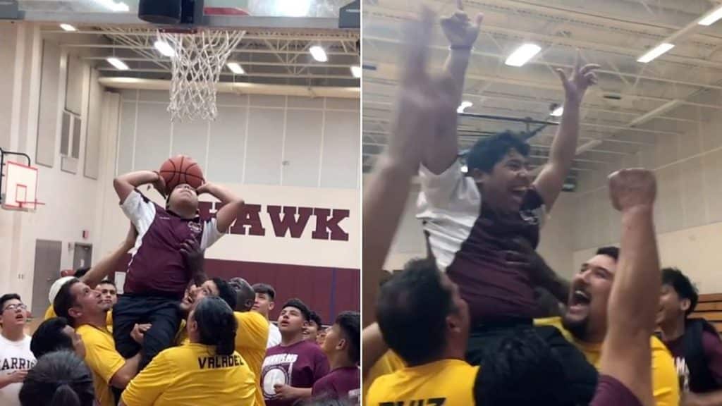 Boy In Wheelchair Lifted By Teammates To Score First Basket