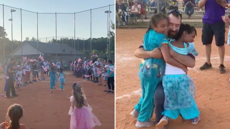 Softball Surprise: Military Dad Reunites With Daughters At Home Plate During Their Maiden Season Finale Softball Surprise: Military Dad Reunites With Daughters At Home Plate During Their Maiden Season Finale