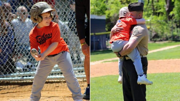 Boy Left Stunned as Pitching Change at Little League Game Sees His Military Dad Standing on the Mound After 10 Months Apart