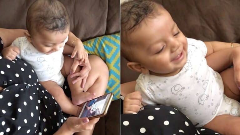 Mom Comes Up With Way of Keeping Baby Entertained by Recording Him Laughing and Playing It Back to Baby Creating Hilarious Loop of Adorable Giggles