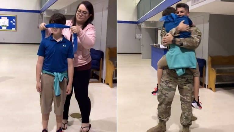 Air Force Dad Surprises Blindfolded Son After Deployment