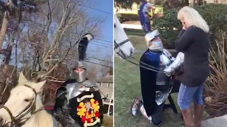 Man Shocks Partner With A Knight In Shining Armor Proposal Man Shocks Partner With A Knight In Shining Armor Proposal