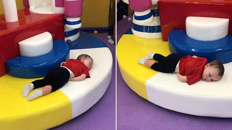 Excitable Kid Falls Asleep On Merry-go-round As Mum Films