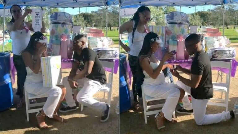 Dad-To-Be Proposes At Baby Shower By Writing Message On Baby Grow Before Getting Down On One Knee