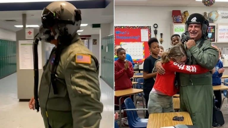 Former U.S. Air Force Pilot Surprises Stepdaughter In Class Wearing Full Pilots Uniform