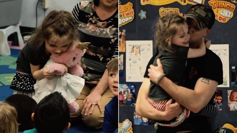 Girl, 5, Shows Off Her Soldier Dad’s Voice In Teddy During Show And Tell Before He Emerges For Real To Surprise Her After A Year Away Girl, 5, Shows Off Her Soldier Dad’s Voice In Teddy During Show And Tell Before He Emerges For Real To Surprise Her After A Year Away