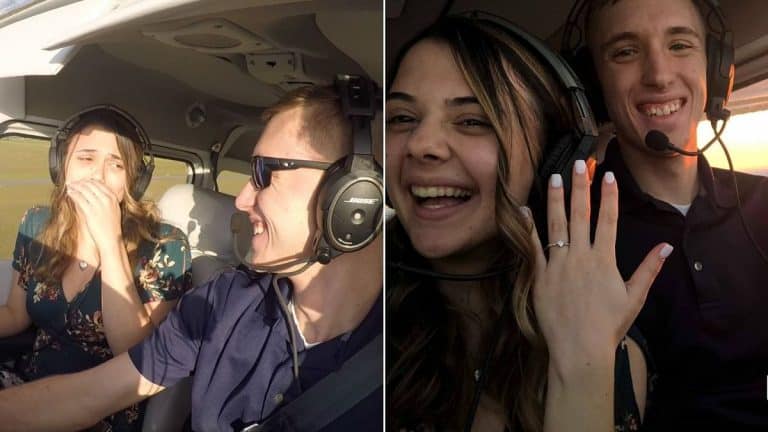 Pilot Proposes To Girlfriend Using Fly Past With Friends And Family Holding Sign Reading: “Will You Marry Me?”