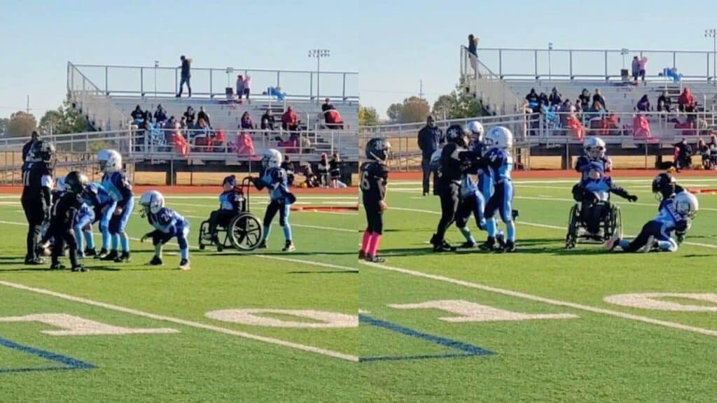 A boy with Spina Bifida scores a touchdown