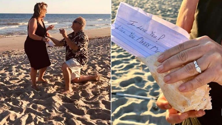 Man Proposes To Stunned Partner On Her Favorite Beach Using Message In Conch Shell