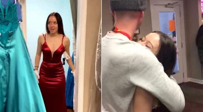 Marine surprises girlfriend at prom dress fitting