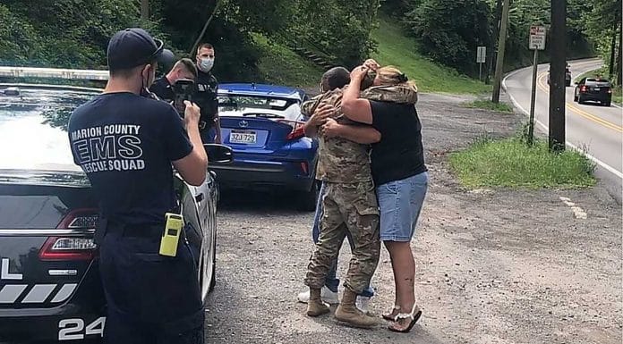 Pulled over by cops, surprised by military son