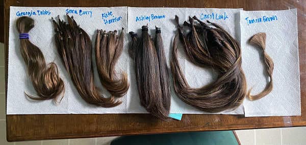 Samples of hair used to create Dana's new wig