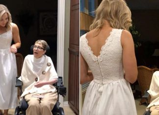 Jo Johnson Overby surprising her mom in her old wedding dress