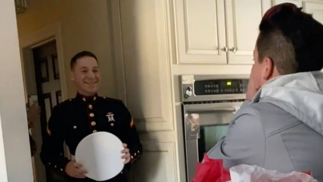 Marine surprising his mom
