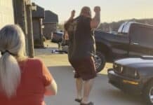 dad jumps for joy at mustang surprise