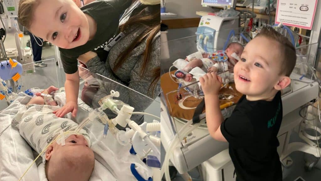 Cameron meets his baby brother for the first time in the NICU