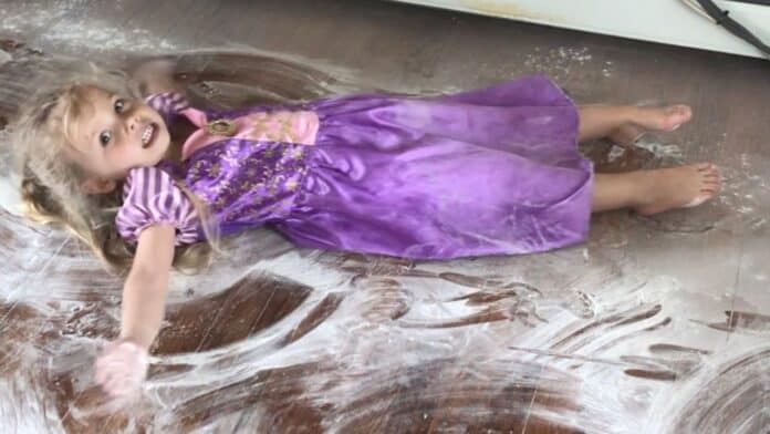 Making snow angels in the baby powder