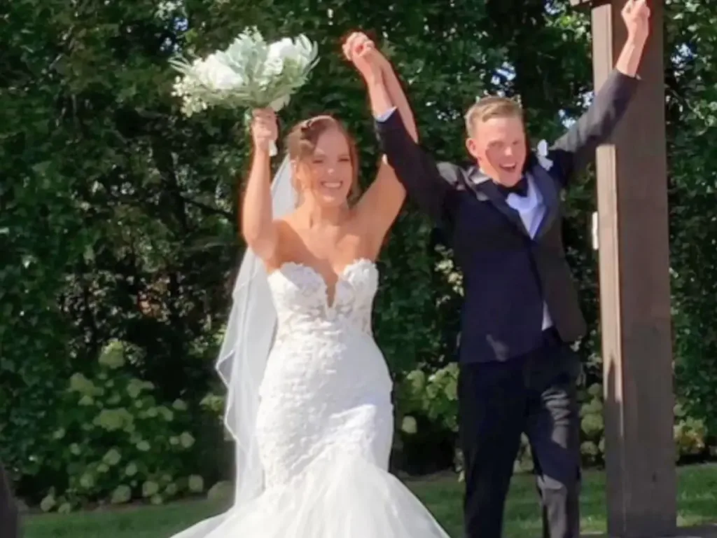 Rachel and Hayden on their wedding day.