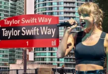 Taylor Swift and her road signs in Toronto.