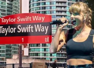 Taylor Swift and her road signs in Toronto.