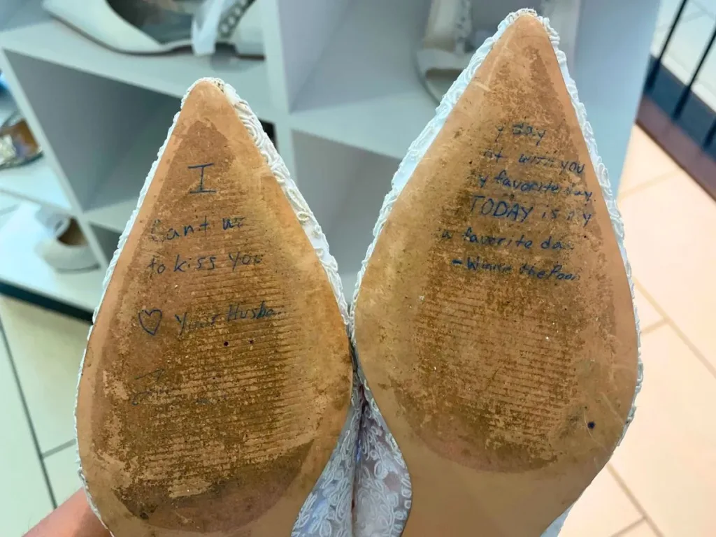 The Winnie the Pooh quote Sierra found on the sole of the thrift store shoes.