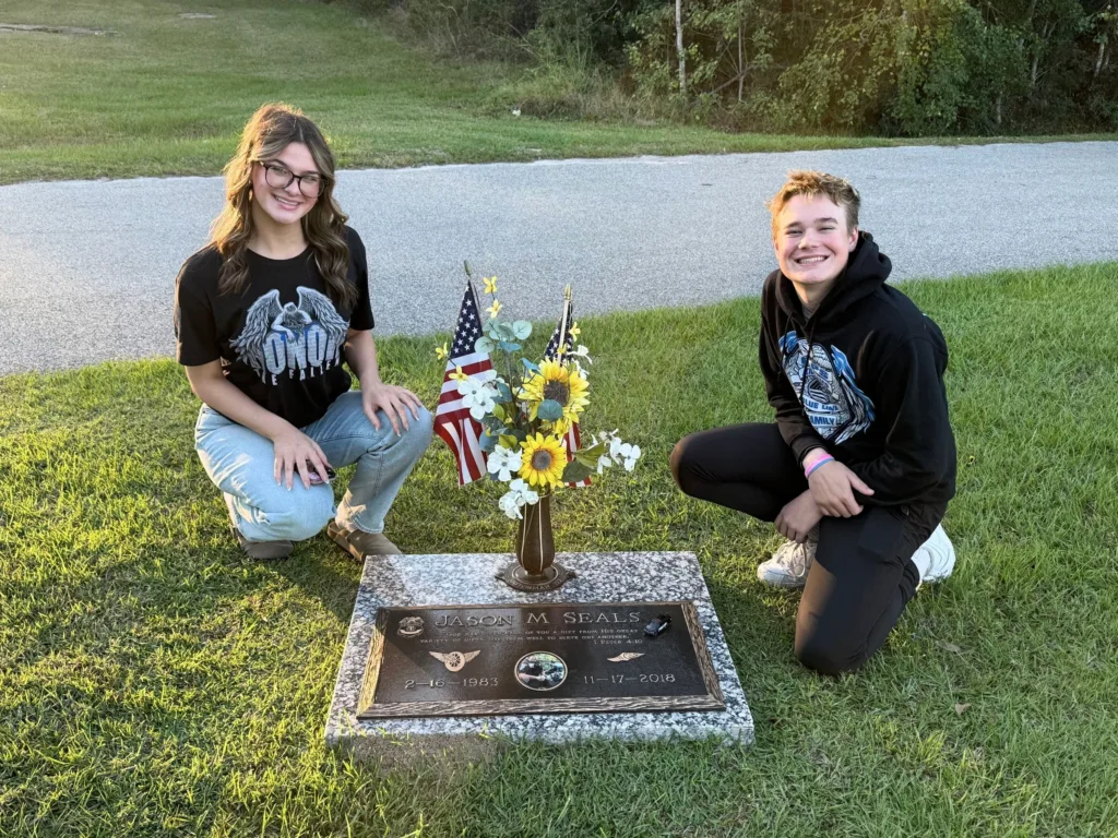Lilianna and Levi at their dad’s gravesite