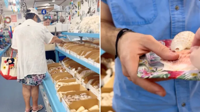 Tonja browses seashells and souvenirs inside a Venice, Florida, gift shop while her family secretly buys the items she touches.