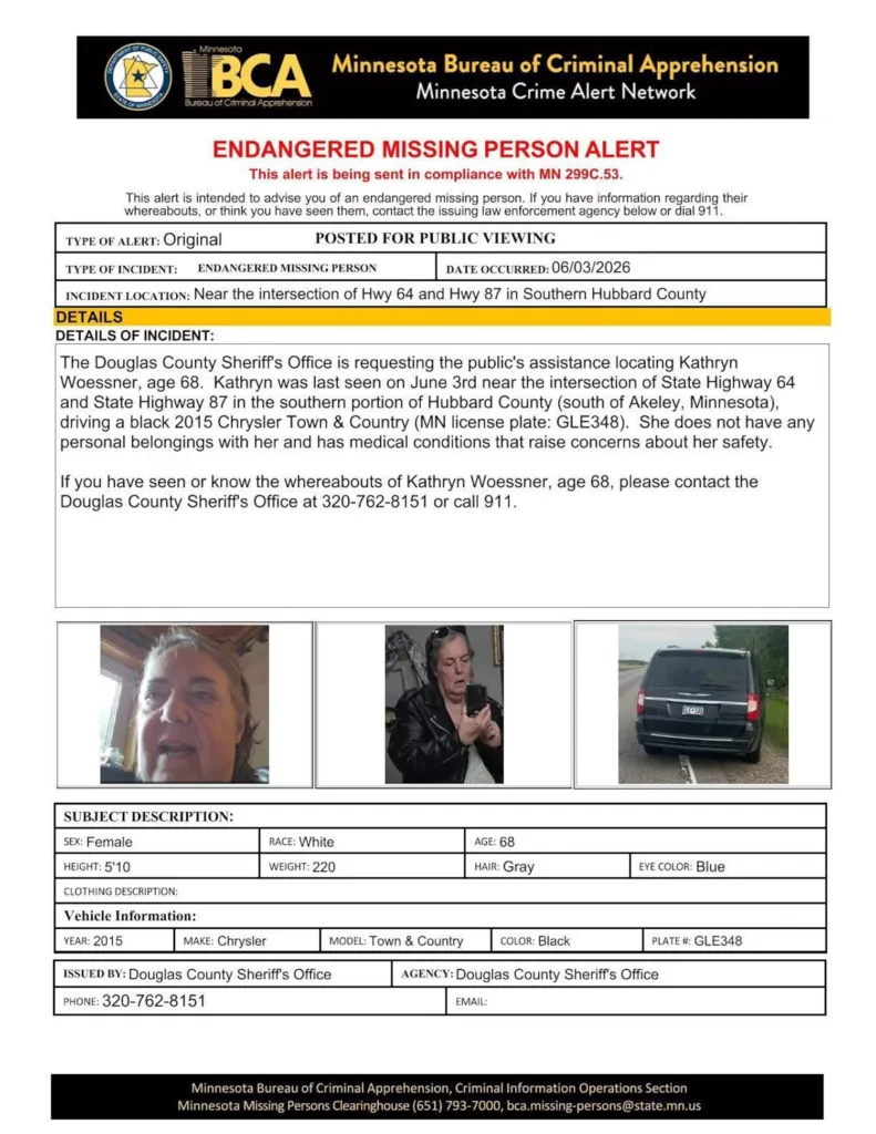 Missing person alert issued for Kathryn Woessner